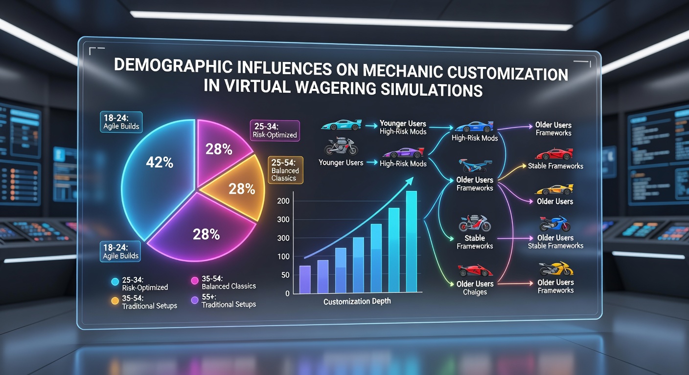 Demographic charts overlaid on virtual slot machine interfaces illustrating customization patterns across age and income groups