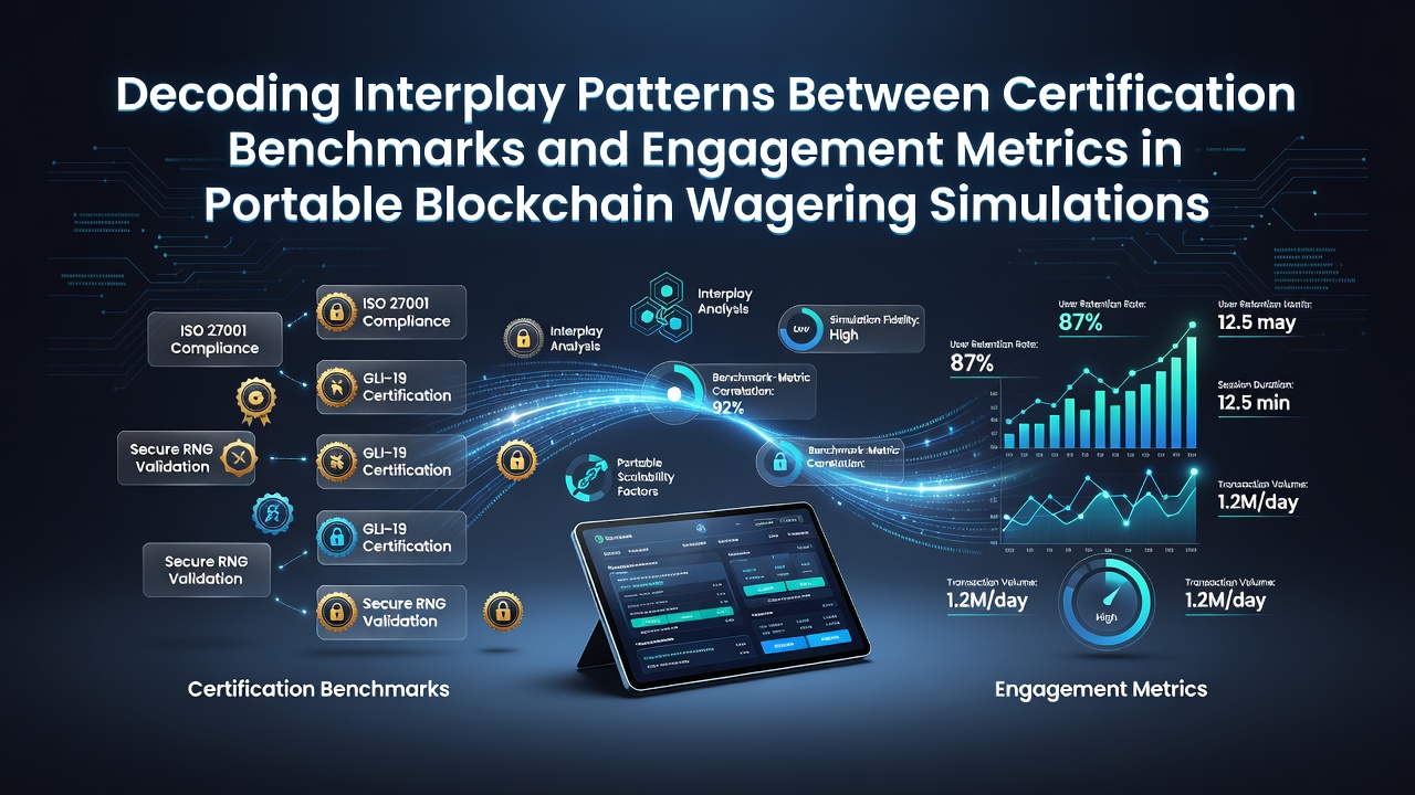 Visualization of certification benchmarks intersecting with user engagement metrics in blockchain-based mobile wagering environments