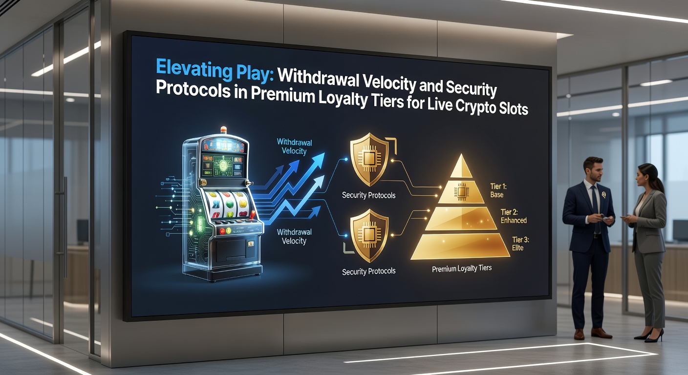 Vibrant live crypto slots interface displaying premium loyalty tier perks including swift withdrawal icons and layered security badges