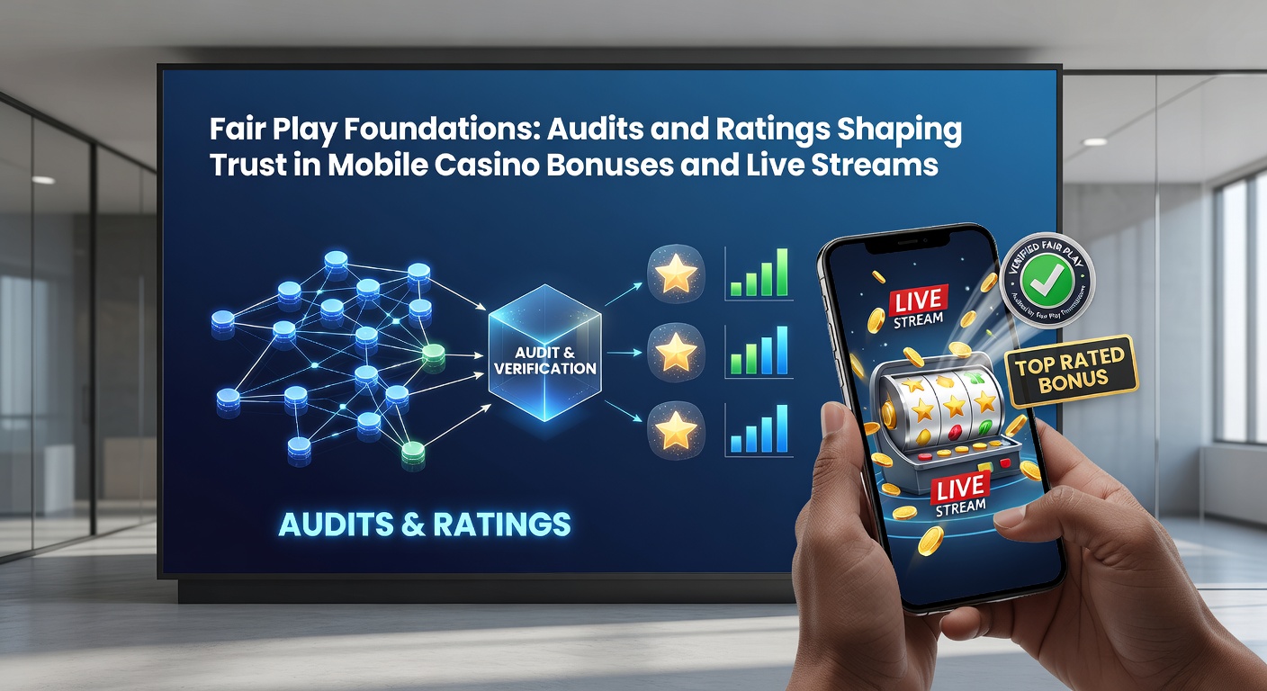 Close-up of a mobile screen showing live casino stream with overlaid audit certification badges and bonus wagering progress bar