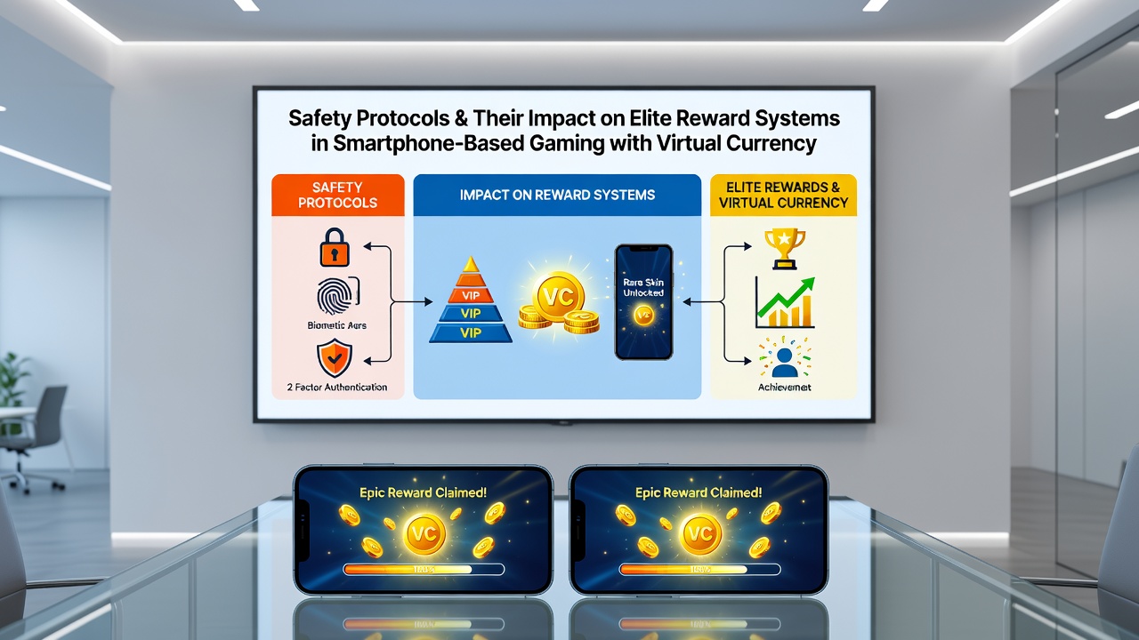 Dashboard view of elite reward progress alongside security protocol indicators in a virtual currency mobile game