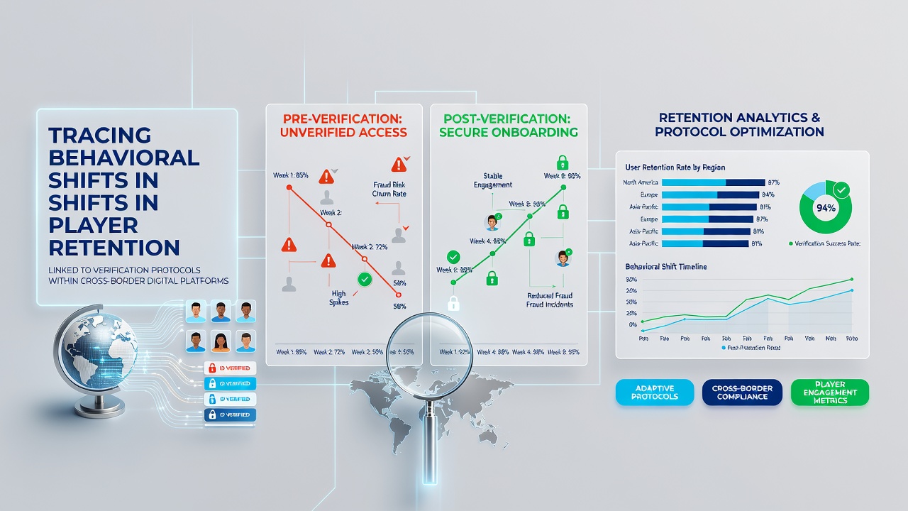Analytics dashboard displaying player retention metrics and verification completion rates in digital gaming environments